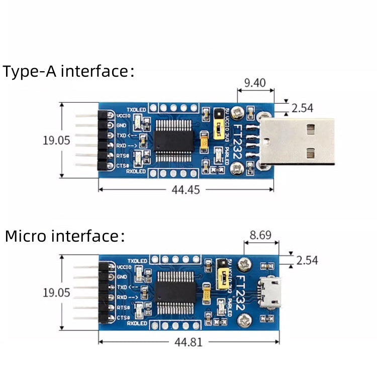 THE INTERFACE of the FT232 MODULE USB-TO-SERIAL PORT and USB-TO-TTL FT232RNL SERIAL COMMUNICATION MODULE IS OPTIONAL