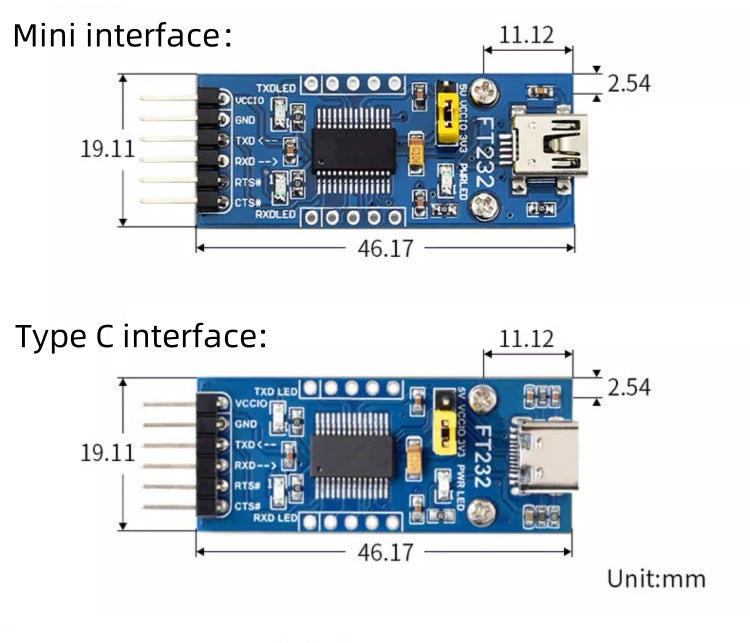 THE INTERFACE of the FT232 MODULE USB-TO-SERIAL PORT and USB-TO-TTL FT232RNL SERIAL COMMUNICATION MODULE IS OPTIONAL